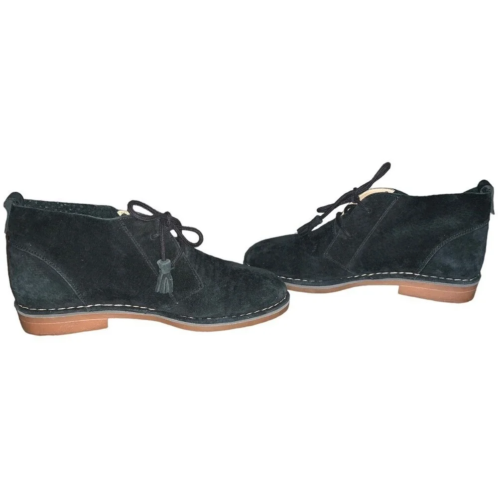 Hush‎ Puppies Boots Womens 9M* Black Suede Lace Up Tassel Ankle Boho Equestrian